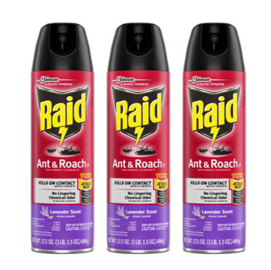 Raid Ant & Roach Insect Killer Indoor Insecticide Residual Killing Power Lavender Scent 17.5 Oz
